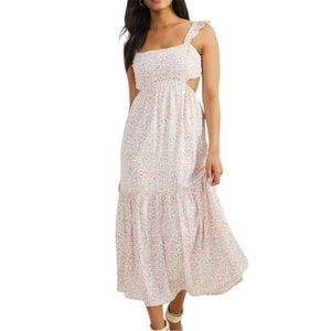 Altar’d State Floral Midi Dress Flutter Sleeve Open Back Tiered Romantic Size L